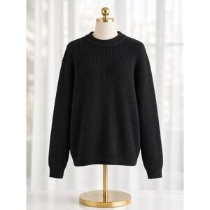 Vintage LL Bean Pure Wool Sweater Chunky Black Knit Classic Minimalist Size M